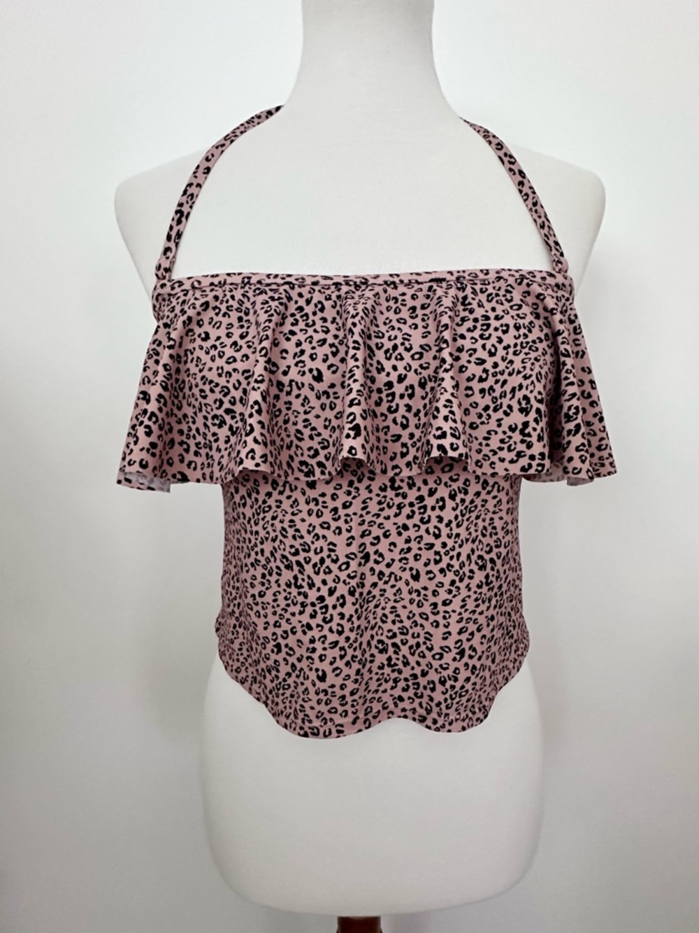 Kona Sol Leopard Ruffle Halter Swimsuit Size Small